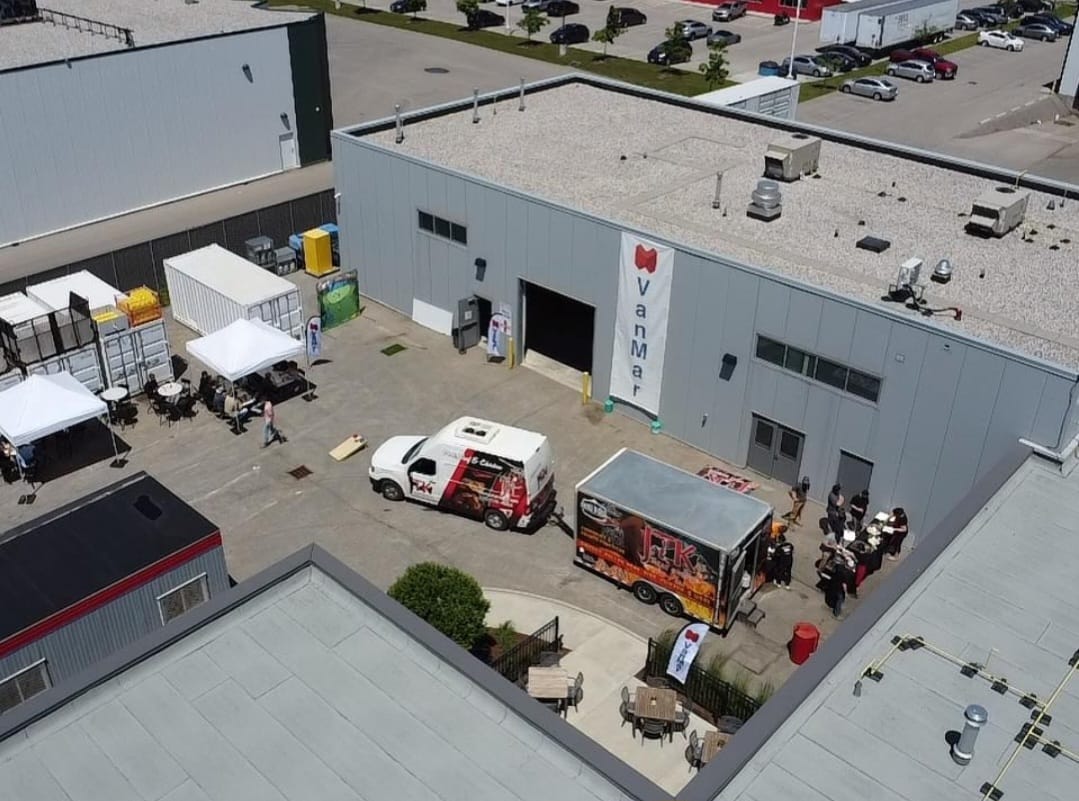 Aerial drone shot of Smoke N Grill catering setup